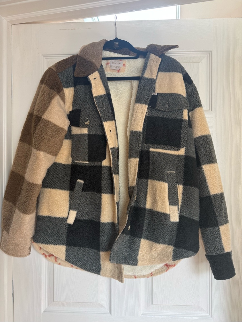 Brixton Colorblock Sherpa Jacket in Cream, Brown & Black